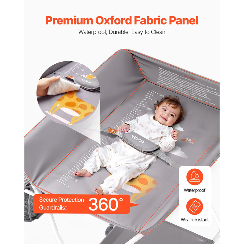 Foldable Baby Changing Diaper Station with Side Basket & Wheels Light Gray