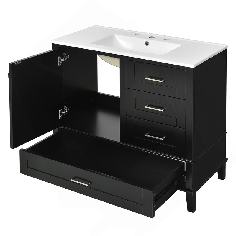 Meuble-lavabo moderne avec structure en pin massif, 1 porte à fermeture douce et 3 tiroirs Aghanliss (la même série que WF321698)