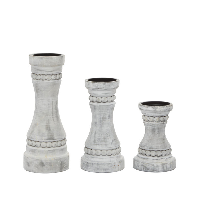 Ensemble de chandelles de table en bois 3 pièces 12 po 3 pièces, Gris