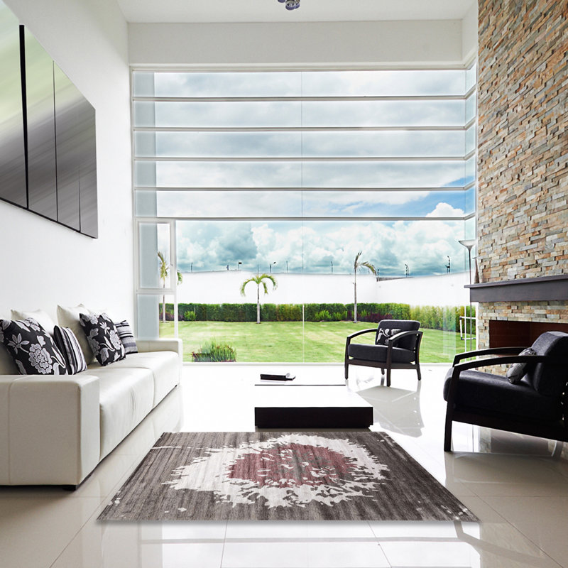 Tapis contemporain gris / blanc, Carré 4 pi