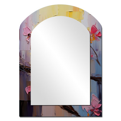 Bluebird Serenade Painting - Bird Asymmetrical Unique Mirror, Blue Arch Large Wall Mirror, Printed Metal Art