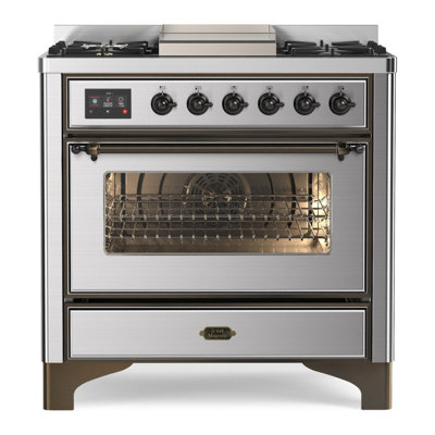 ILVE Majestic II Series 36 inch Dual Fuel Range with 6 Sealed Burners (Glass Door)