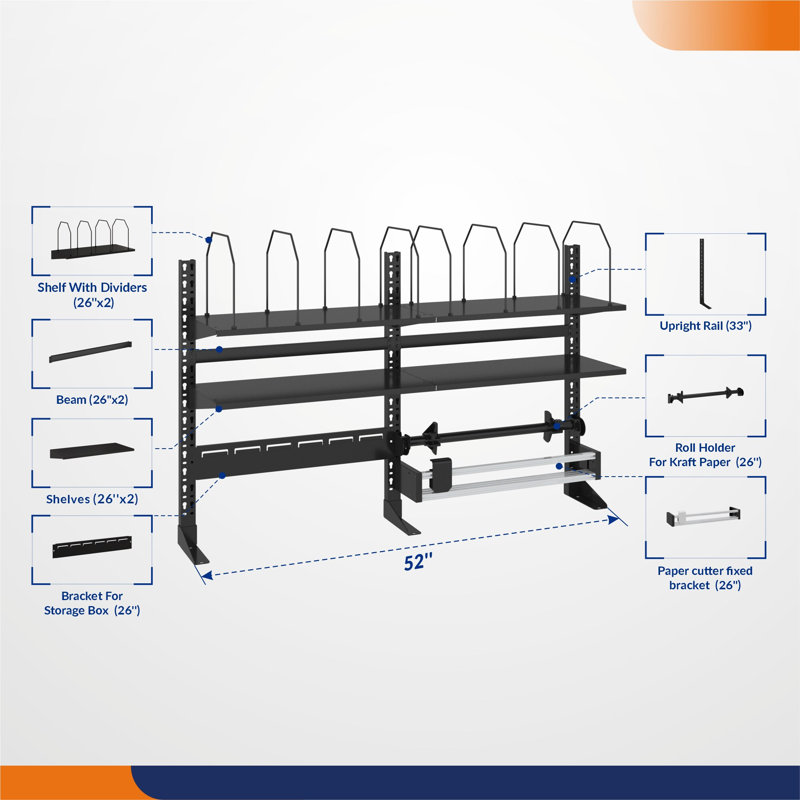 Ensemble de rangement modulaire pour outils en métal avec coupe-papier et tablettes
