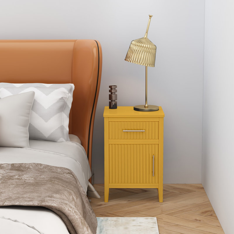 Amanraj 40cm W Solid + Manufactured Wood Bedside Table, Yellow