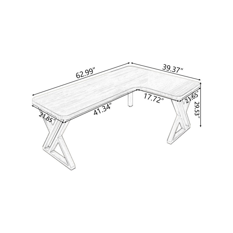 Bureaux en bois massif en L noyer, Retour à droite, H 29,53 po x l 62,99 po x P 39,37 po