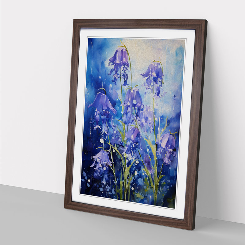 Bluebell Flower Action Painting - Framed Print, 34cm H x 25cm W x 2cm D, Walnut Framed