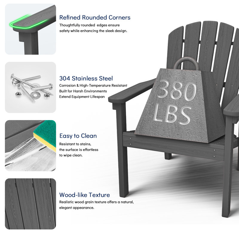 Set of 2 Stackable Adirondack Chairs – All-Weather HDPE Outdoor Patio Chairs with Ergonomic Design, Easy Storage, and Low Maintenance