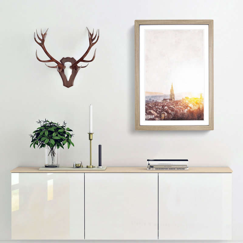 Sunset in Bern Switzerland - Framed Print, 63cm H x 45cm W x 2cm D, Oak Framed