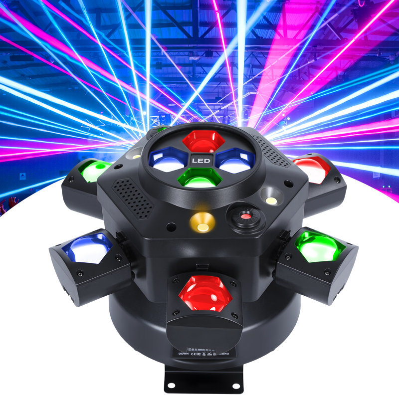 Lumière mobile à tête de radiateur, lumière de boîte de nuit à DEL RVB 150W, lumière disco de fête, avec bras 6, lumière à effet abeille 4 en 1, rouge vert étoilé, support Dmx-512 et télécommande