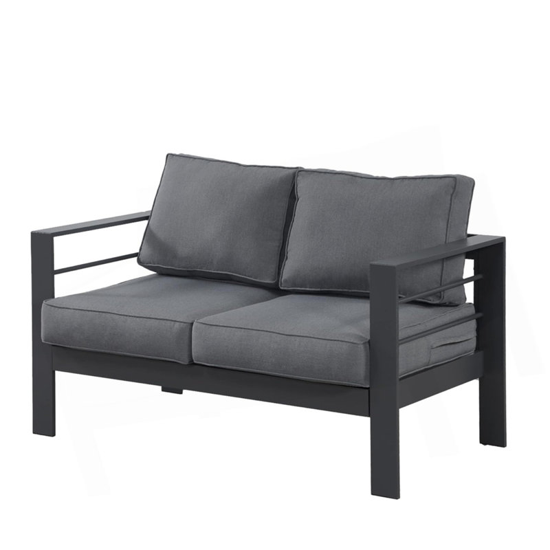 50" All-Weather Aluminum Patio Loveseat with Cushions & Frame, Gray, Dark Gray