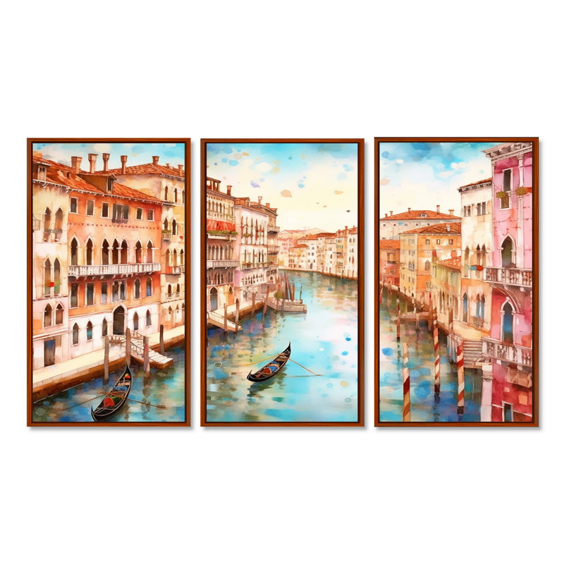 Amariauna - Ensemble d'art mural Venise, Cadre flottant brun, H 32 po x l 48 po x P 1 po