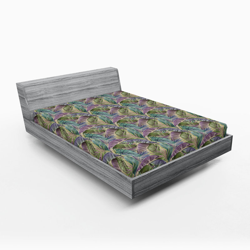 Drap-housse à motif floral Ambesonne, Drap-housse de taille double, Bleu ciel / motif floral bleu ardoise foncé