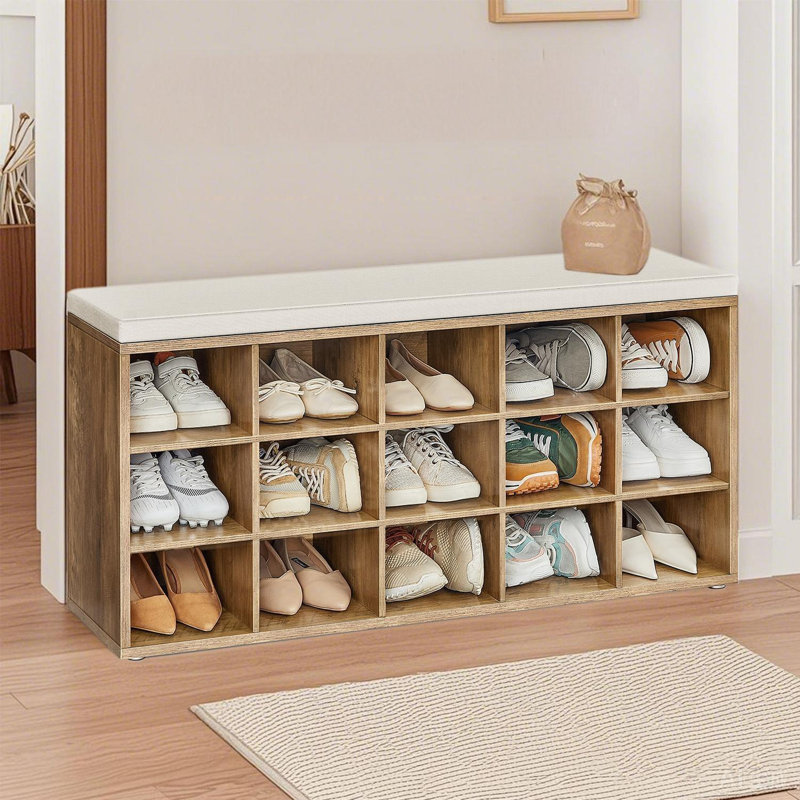 Jurina 15 Pair Shoe Storage Bench, Brown/Beige