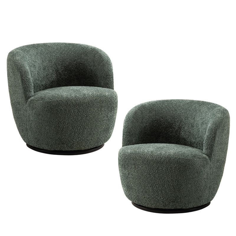 Nen Boucle Swivel Barrel Chair, Dark Green