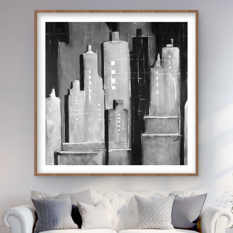 Abstrait noir et blanc, impression de bâtiments encadrés, H 48 po x l 48 po, Brun