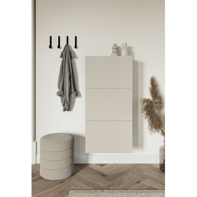 Celida Shoe Cabinet with Grooved Front and Three Compartments 50 cm Taupe Gray with Gold Legs