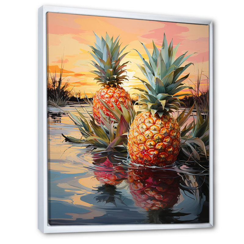 «Sunny Pineapple Serenade Lakeside», reproduction sur toile, H 32 po x l 24 po x P 1 po, Cadre flottant blanc