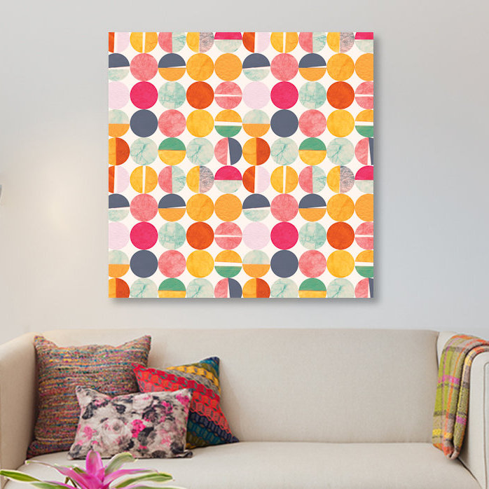«Paper Dots» par Sara Franklin, reproduction sur toile tendue, H 24 po x l 24 po x P 1 po, Papier d'art encadré noir, Blanc