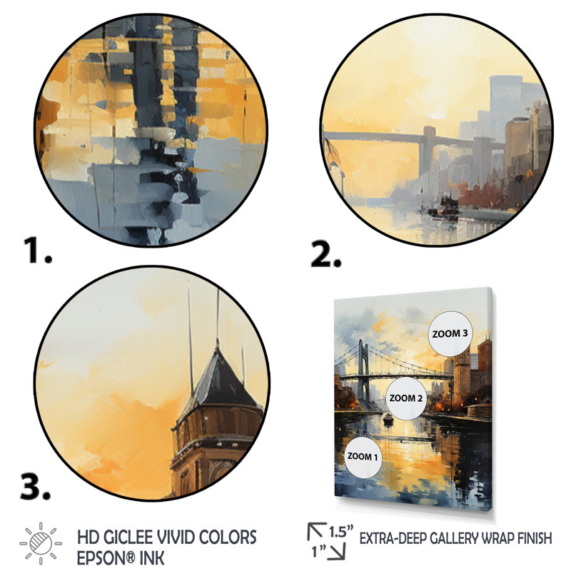 «USA City Of Bridges Architectural View II», reproduction d'art sur toile, Cadre flottant doré, H 44 po x l 34 po