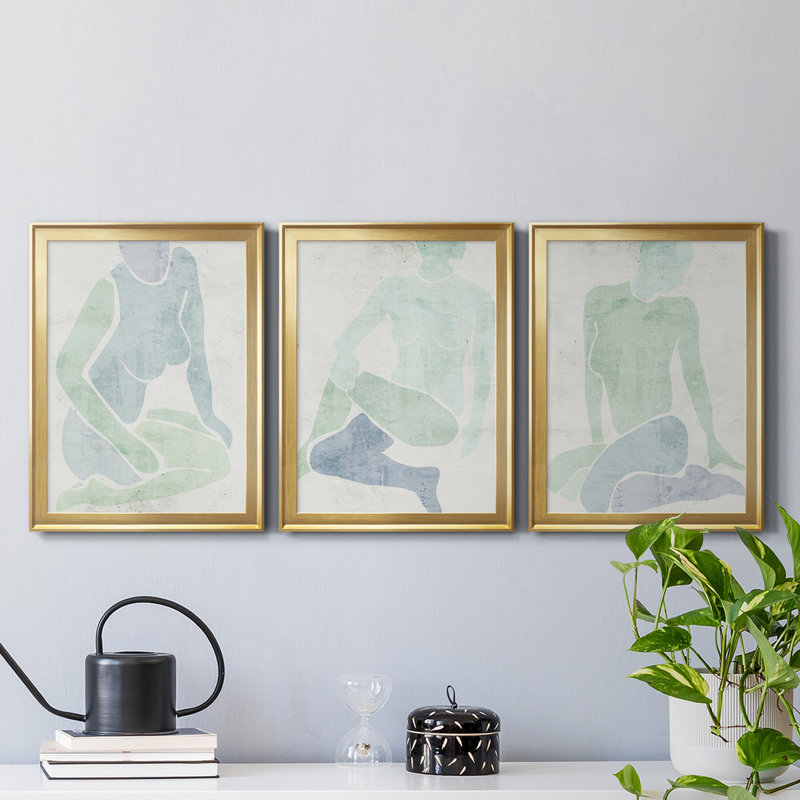 Stretching I, reproduction encadrée de qualité supérieure - prête à être accrochée, Or, H 42,5 po x l 91,5 po x P 1 po