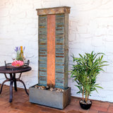Rippled Slate Copper/Natural Outdoor Water Fountain with Light