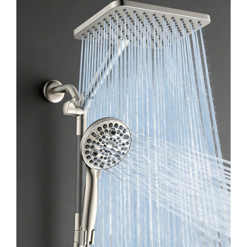Dual Handheld Shower Head Combo,Rainfall Shower Head And 10 Modes High Pressure Hand Held Showerhead, Brushed Nickel