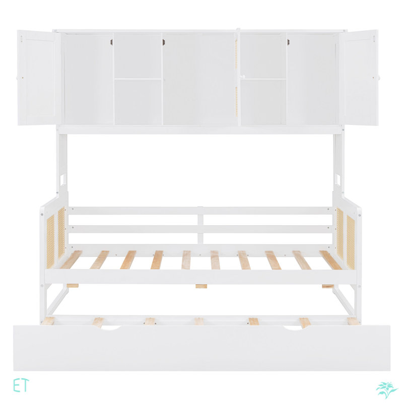 Lit de jour en bois avec lit gigogne, armoire et tablette tout-en-un, Simple, Blanc