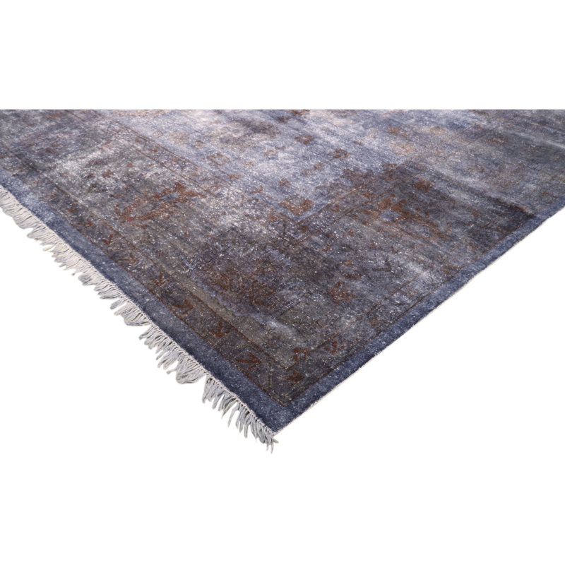 Hand-Knotted Blue Wool Area Rug 11'11" x 12'4"