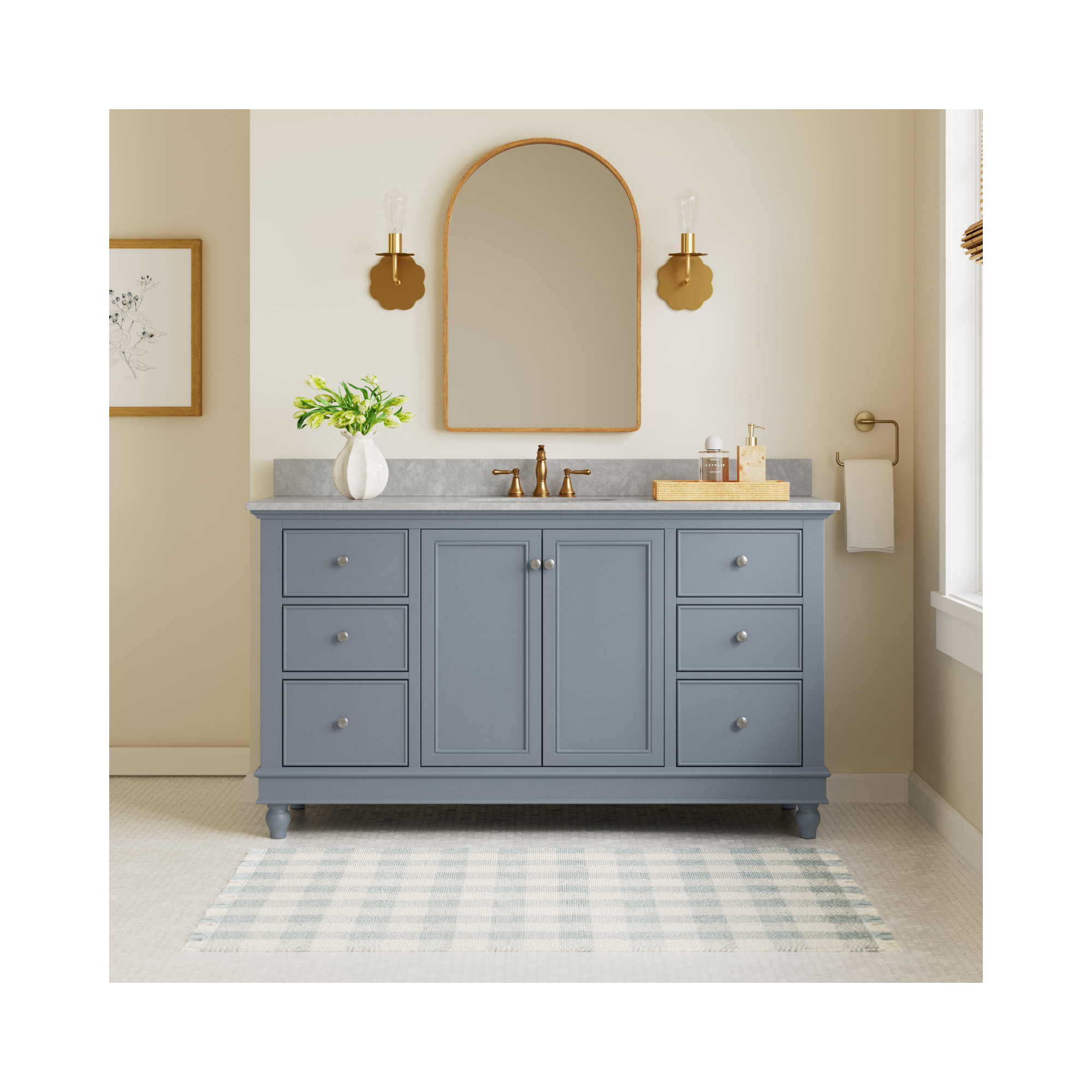 Ferdinand 60'' Single Bathroom Vanity, Carrara Marble, Powder Blue