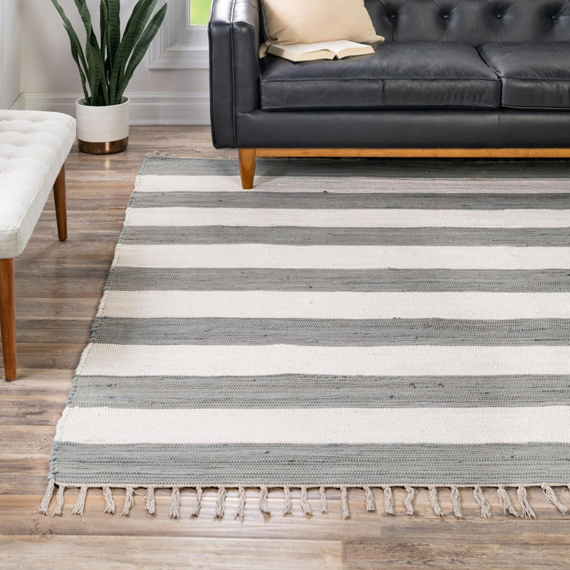 Rinker Cotton Striped Indoor Rug, Square 7'10"