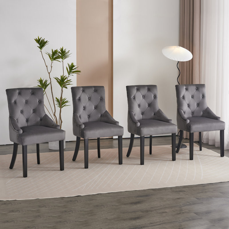 Dining Set, Dark Grey Ring Back Chairs