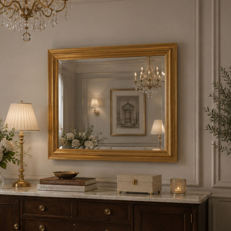 Mabel Composite Rectangle Mirror, Gold, 105.5cm H x 129.5cm W