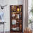 Farmhouse Corner Display Cabinet with Glass Doors, Corner Curio Cabinet with 3-Color LED Motion-Sensor Light (Walnut)-126719385