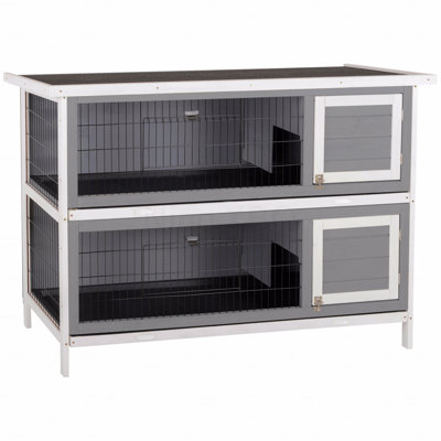 Maison pour petits animaux en bois 54 po avec 2 portes verrouillables, un plateau anti-fuites et un toit imperméable pour l'extérieur / l'intérieur