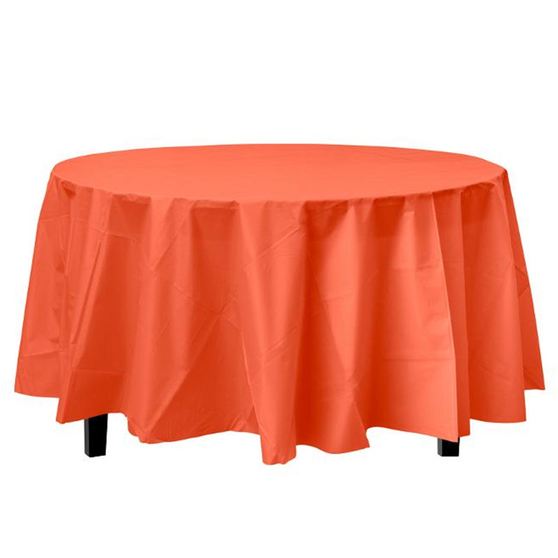 Nicole Fantini Plastic Disposable Round Tablecloth 84", Orange, 8