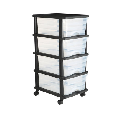 Chariot de rangement en plastique avec tiroirs, organisateur de rangement à 4 tiroirs avec roulettes, cloisons de rangement et de rangement pour placard, bacs de rangement pour commode, fournitures de bureau, salles de bricolage, salles de classe