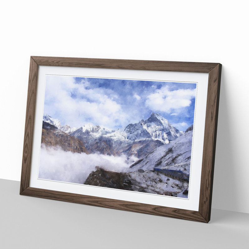 Mountain View Vol.4 - Picture Frame Painting, Walnut Framed, 27cm H x 36cm W x 2cm D