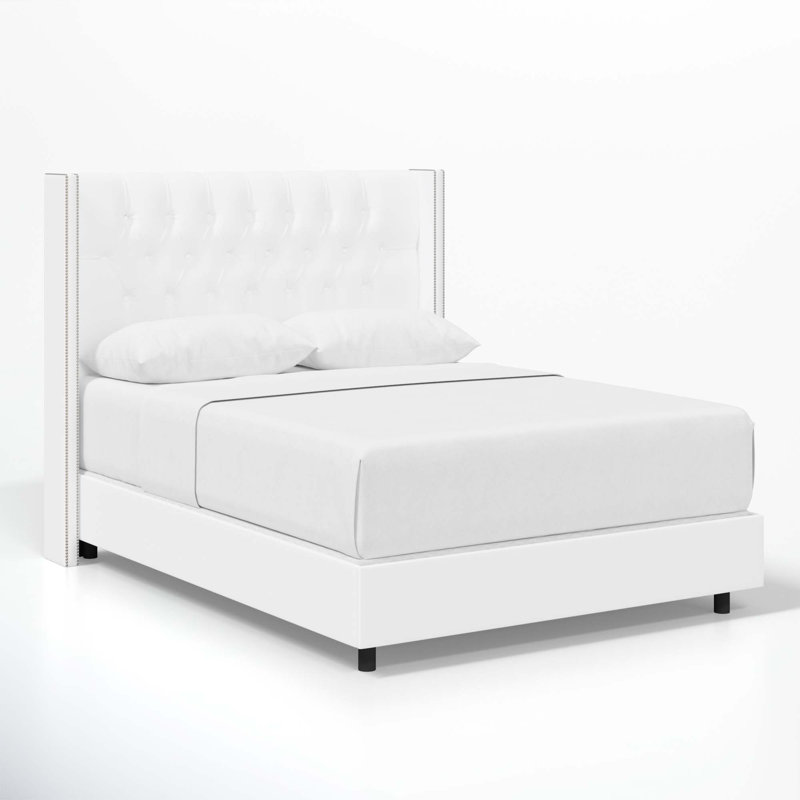 Lit tapissier standard Breckin, Grand, Sergé Performance blanc