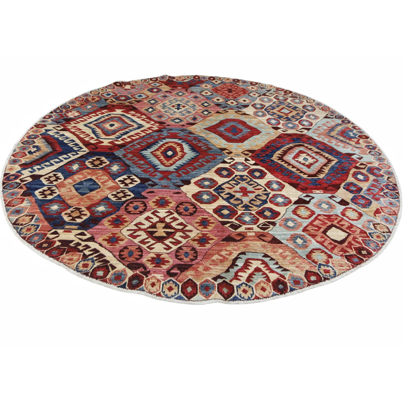 High-Quality Hand-Knotted Red And Navy Area Rug