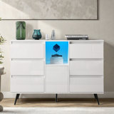 Sideboard Sideboard With High Gloss Design, Led Light, Metal Legs, Six Drawers And A Cabinet