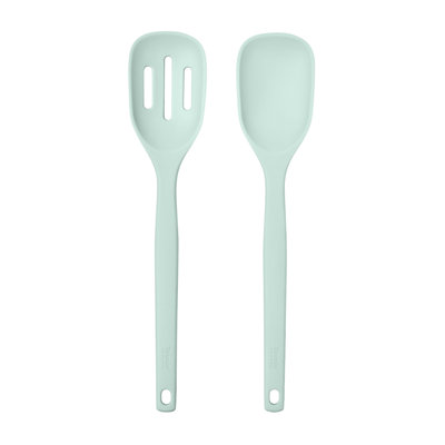 Tovolo Elements Silicone Mixing and Slotted Spoon Set of 2 for Non-Stick Cooking, Blue Haze