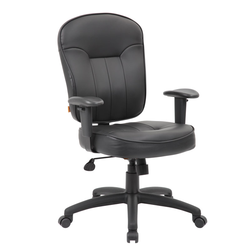 Boss 26'' Adjustable Black LeatherPlus Task Chair with Swivel