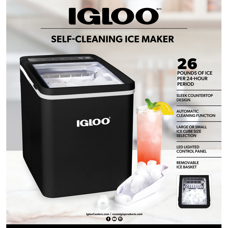 Machine à glaçons de comptoir portative automatique 26 livres Igloo, noir, Noir