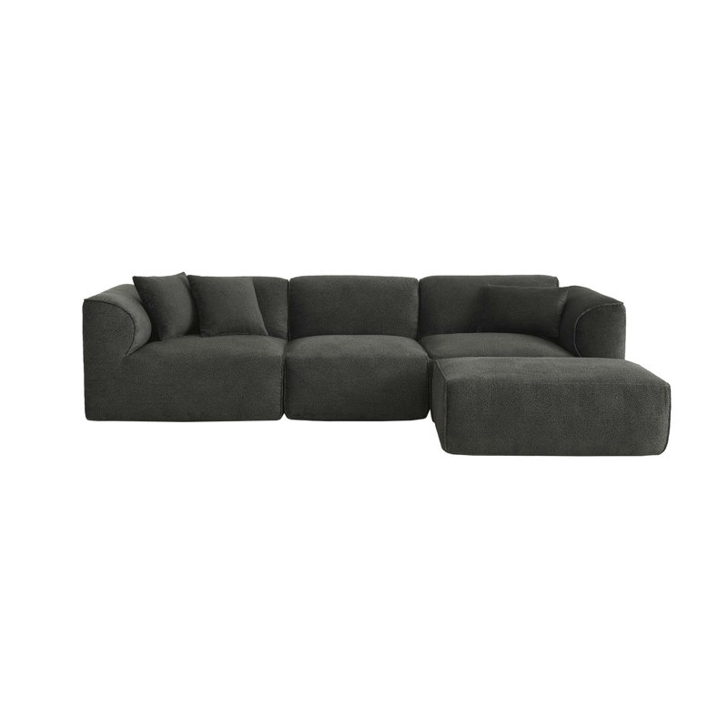 Boneless 4 - Piece Upholstered Sectional, Grayish Green Polyester