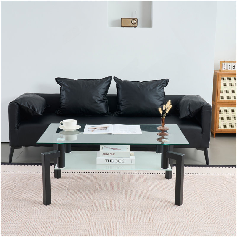 Table basse rectangulaire moderne en verre noir