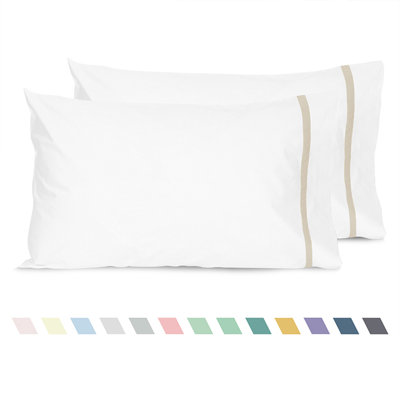 Sunflower Decorative 100% Cotton Percale Striped Crisp Pillowcases, Breathable Open Snug Fit Pillowcases Set, OEKO-TEX Certified