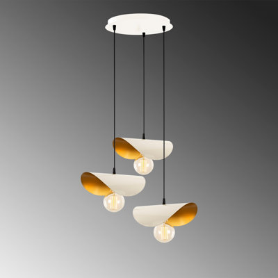Lustre Modern Glam, blanc et or, 17,7 po de diamètre x 41,7 po de hauteur | Corps en métal, 3 x douilles E27 de 40 W maximum | Conception scandinave élégante, parfaite pour le salon et la salle à manger, indice de protection IP20