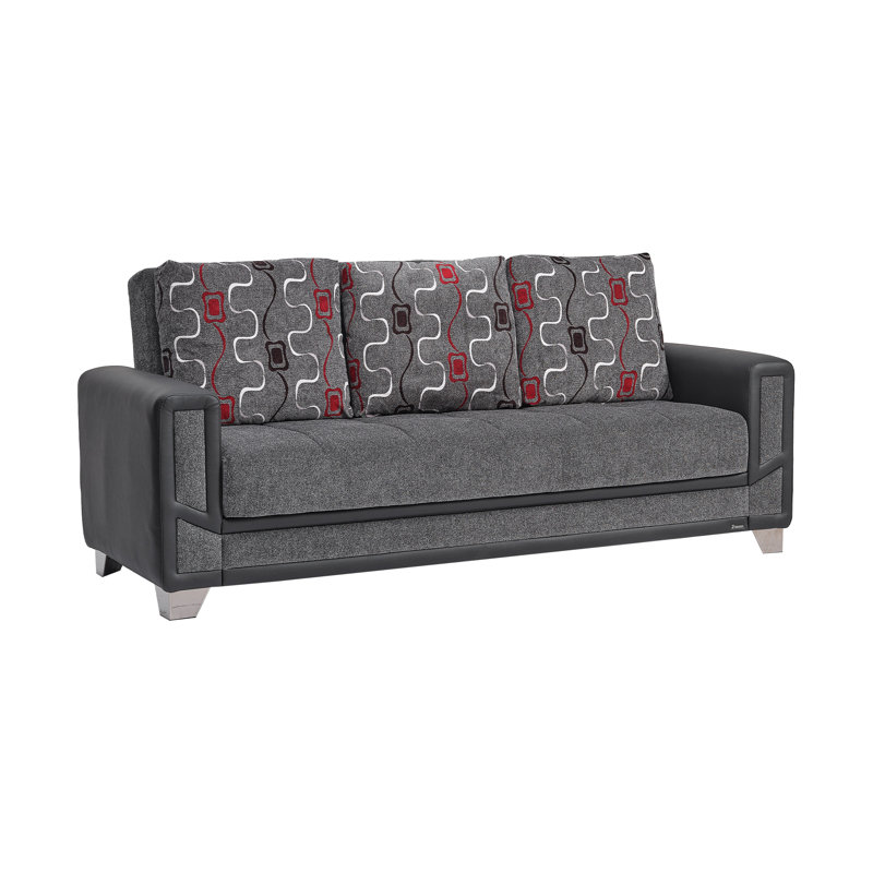 Frederick 91 in. Fabric Upholstered 3-Seater Twin 3-in-1 Sleeper Sofa Bed with Storage, Gray Chenille