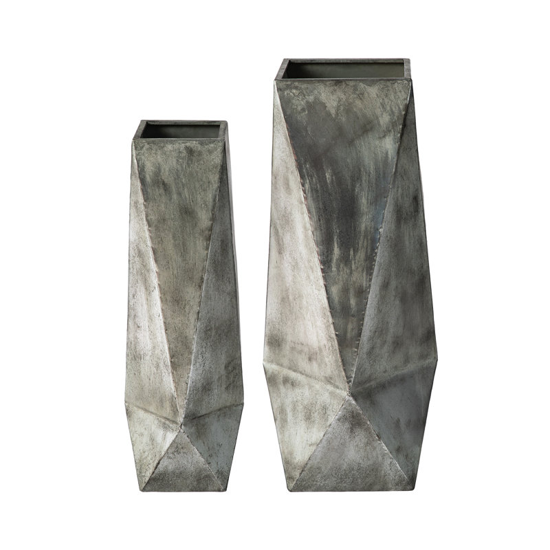 Metal Geometric Antique Silver Floor Vases