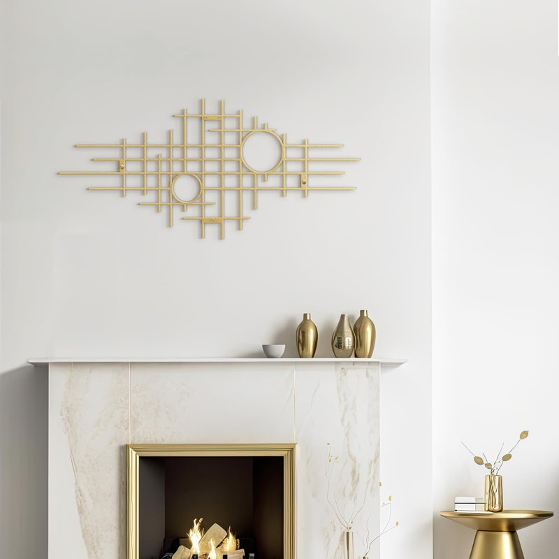 Décoration murale en métal ronde abstraite minimaliste moderne, H 12 po x l 36 po x P 0,05 po, Or